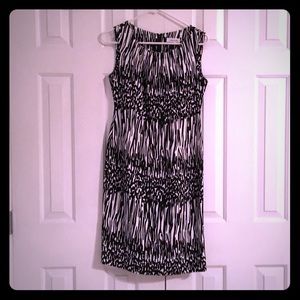 CALVIN KLEIN Linen Blend Sheath Dress BW Print Sz2